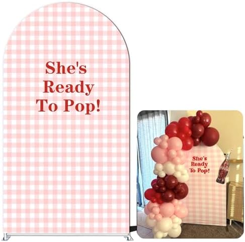 NIVIUS PHOTO She's Ready to Pop Baby Shower Arch Backdrop Cover, Party Decorations, Chiara Arch Cover for Gender Reveal, Birthday Party Photo Booth (6.5FT,G-05633) by NIVIUS+PHOTO