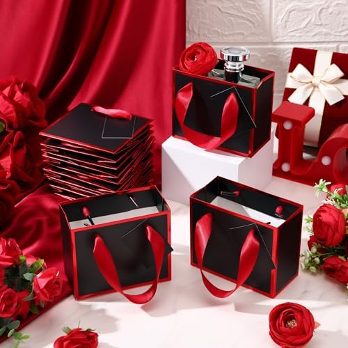 Yeaqee 50 Pcs Mini Metallic Paper Gift Bags with Handle, Black, Red - Image 5