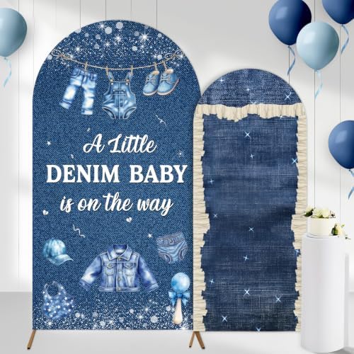 Serencatcher 7.2ft 6ft Denim Blue Jean Baby Shower Arch Backdrop Cover 2pcs by Serencatcher