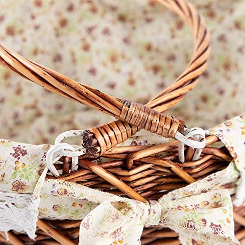 YRJJ Wicker Picnic Basket with Handles & Liner Oval Empty Gift Basket Willow Woven Easter Eggs & Candy Storage Basket Fruit Serving Basket Kids Blanket Toy Organizer, 1 - Image 6
