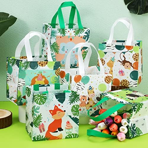 Silkfly 60 Pcs Safari Goodie Bags with Handles, Jungle Animal Non Woven Party Favor Bag Reusable Gift Bag Candy Treat Bags for Birthday Baby Shower Zoo Theme Party Favors - Image 2