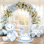 3Pcs Blue Toile de Jouy Baby Shower Decorations, Blue Bear Rocking Horse Carriage Cardboard Cutouts Gender Reveal Photo Booth Props Corrugated Plastic Nursery Toile De Jouy Decor Birthday Party by Unknown