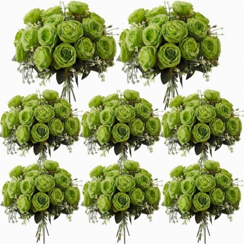Geosar 8 Bundles Artificial Peonies Flowers,Olive Green by Geosar