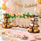 Wooden 3 Tier Cupcake Dessert Table Display Stand with Swing & Flower Decor - Image 5