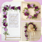 Riceshoot 4 Pcs 26 ft Artificial Eucalyptus Vines Garland with Flowers Faux Floral Greenery Garlands Rose Wreath for Wedding Party Arch Table Decor Backdrop Decorations (Purple) - Image 5