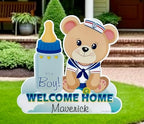 Personalized Bear Welcome Home Baby Boy Yard Sign, Newborn Lawn Decor by Cute+News