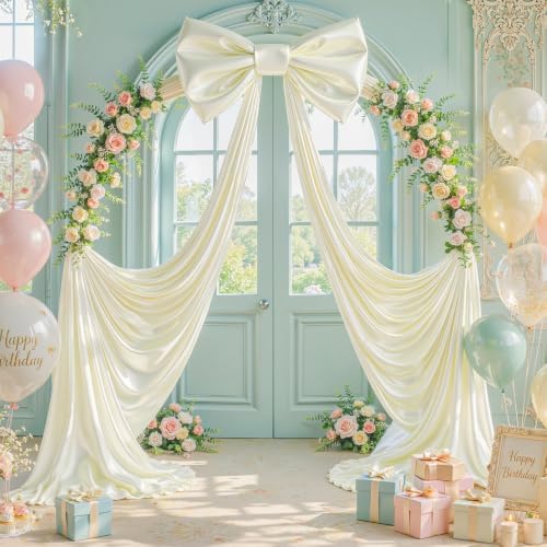 Ivory Large Bows for Backdrop Giant Bows Birthday Party Decorations Large Giant Bow Decor, Cream Giant Satin Bow Decoration for Wedding Baby Shower Birthday Photo Booth Room Decor 24"x16" - Image 2