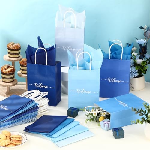 Kolldenn 50 Set Gradient Blue Small Welcome Gift Bags Bulk & Tissue Paper - Image 4