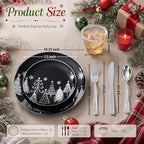 KIRE 150PCS Christmas Plates Disposable & Dinnerware Set for 25 Guests - Black & Silver Plates, Plastic Silverware & Cups With Silver Rim for Christmas/New Year - Image 2