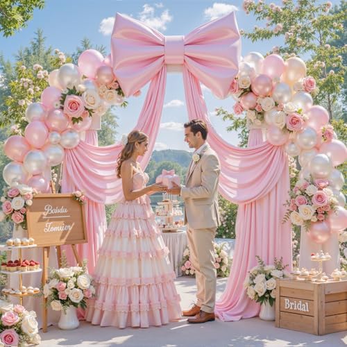 Giant Bow for Backdrop Big Pink Bow 80x24x16 Inch Large Satin Ribbon Bow Wall Decor for Wedding Birthday Baby Shower Party Photo Booth, Washable Reusable Fabric Bow for Nursery Bedroom Door Hanging - Image 3