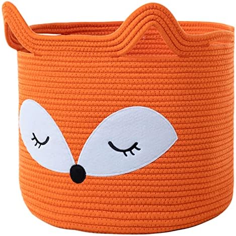 VK VK·LIVING Fox Toy Basket Cotton Rope Animal Baskets Orange Laundry Hamper for Toys, Clothes,Gifts,Towels, Blankets, Empty Gift Basket for Organizing with Handles 15''x14'' by VKVK%C2%B7LIVING