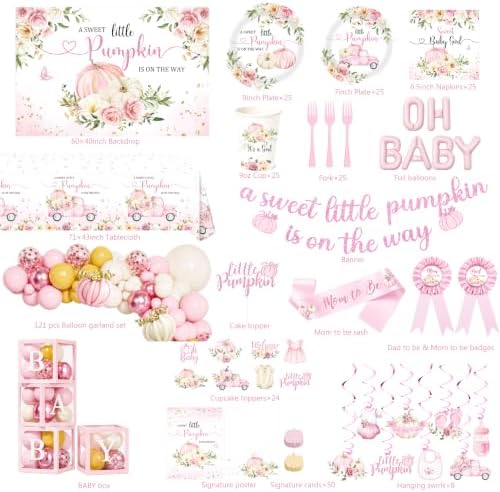 Little Pumpkin Baby Shower Decorations Party Supplies Pink - Image 2