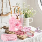 OINETRK 109pcs Baby Shower Prizes for Winners Gifts Baby Shower Favors including Headband Hair Brush Compact Mirror Bath Sponges Powder Puff Hair Tie Claw Makeup Brushes Gift Bag Bridal Shower(Pink) - Image 5