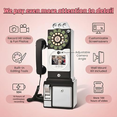 RetroVox Video & Audio Guest Book Wedding Phone Guestbook Creative Easy to Use & Fun Engagements Anniversaries Baby Showers Graduation (B Balck) - Image 6
