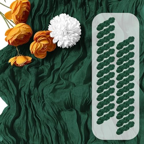 25 Pack Emerald Green Cheesecloth Table Runner 17 x 108 Inch Gauze Table Runner Fabric Semi Sheer Cheese Cloth Table Runner Bulk for Rustic Romantic Wedding Baby Shower Table Decoration by Unknown