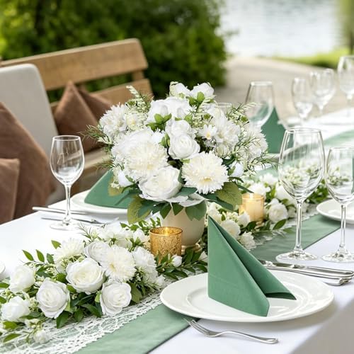 Peonies Artificial Flowers Bulk, 24 Bundles - Ivory White - Image 4