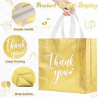 Sweetude 30 Thank You Non Woven Gift Bag, 11 x 12 x 5 Inch, Gold - Image 4
