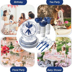 Ziliny 350 Pcs Blue White Floral Party Supplies Serves 50 Disposable Paper Blue Flower Paper Plates Napkins Cups Plastic Cutlery Vintage Floral Tableware Set for Wedding Birthday Bridal Tea Party - Image 4