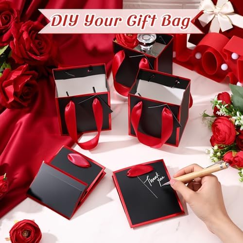Yeaqee 50 Pcs Mini Paper Gift Bags with Handles Tag, Black, Red - Image 4