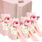 TaoBary 50 Pcs Wedding Favor Boxes with Flower Thanks Card Ribbon, Pink by TaoBary