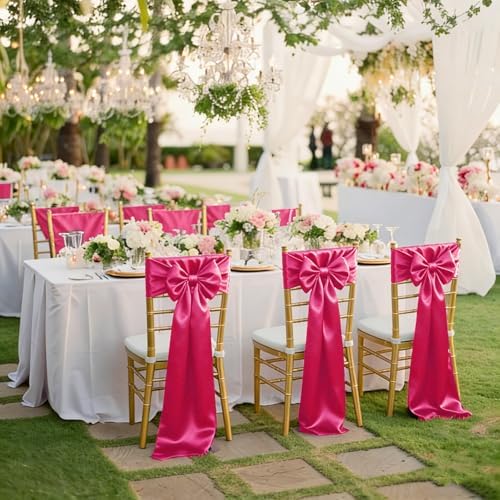 fani Hot Pink Satin Chair Straps Bows,60 PCS 7x108 Inch,Chair Sash - Image 7