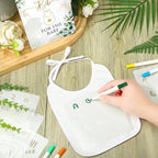 Panitay 100 Pcs DIY Baby Bibs Decorating Kit 50 White Bibs 25 Stencils 24 Markers 1 Baby Shower Game Sign - Image 4