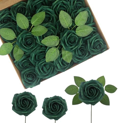 Artificial Flowers Realistic Roses, Real Looking Fake Roses with Stem for DIY Wedding Bouquets Centerpieces Bridal Shower Party Home Romantic Decorations (Peacock Green, Regular 3" - 200pcs) by BringmoreJoyinyourlife
