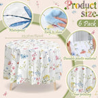 Ganeen 6 Pcs Wildflower Plastic Round Tablecloth 84 Inch Watercolor Floral - Image 2