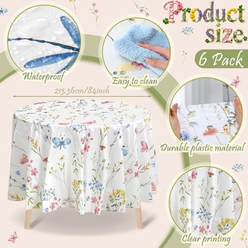 Ganeen 6 Pcs Wildflower Plastic Round Tablecloth 84 Inch Watercolor Floral - Image 2
