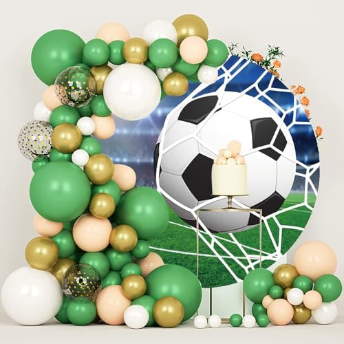 Soccer Round Arch Backdrop Cover Football Circle Backdrop Sports Theme Soccer Field Football Lovers Fans Kids Boys Baby Shower Birthday Party Decorations Photography Background 7.2ft - Image 4