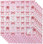 Pink Ribbon Bow Cloth Napkins Set of 6, Fantasy Sweet Bows Modern Abstract Washable Reusable Dinner Cocktail Napkin for Kitchen Party Wedding Banquet Holiday Baby Shower Table Decor by PIEPLE