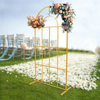 Gold Wedding Arch Stand with Mesh for Ceremony Modern Metal Balloon Arch Stand Kit Garden Floral Arch Frame Background for Anniversary Birthday Party Home Outdoor Lawn Decor - Image 3