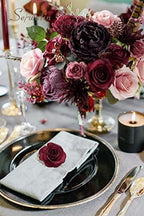 Serwalin Burgundy Purple Artificial Flowers, Silk Rose Flowers for Wedding - Image 2