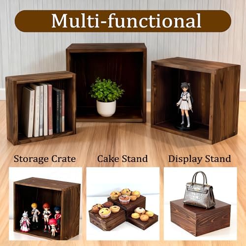 6-Pack Wood Risers Display Stands, Multi-Height Food Risers for Buffet Table, Rustic Wooden Cake & Cupcake Stands for Party, Birthday, Wedding, Halloween Decor - Image 5