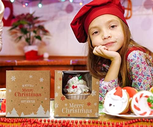 Happyhiram 50 Pack Kraft Brown Single Christmas Cupcake Boxes with Inserts - Image 6