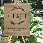 Andaz Press Large Wooden Welcome Sign for Wedding Rustic Welcome Sign 16" x 20" Custom Monogram & Date Laurel Wreath Wedding Signage English Oak MDF Wood Finish Wedding Reception Indoor Outdoor Signs - Image 4