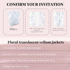 UNIQOOO 100 Pack Pre-Folded Dusty Blue Grace Bloom Vellum Jackets for 5x7 Invitations, 115GSM Transparent Vellum Jacket for Vintage Themed Wedding & Events - Image 3