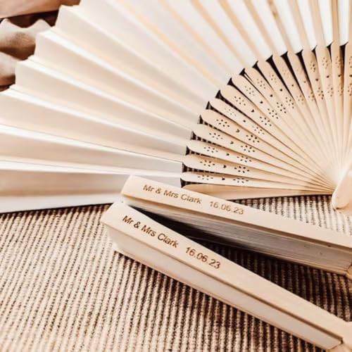 Personalized Wedding Handheld Folding Fans (20Pcs)- Engraved DIY White Paper Fan for Wedding, Custom Bamboos and Paper Fans Party Favor Dancing Props Bridal Shower Gifts (with Bags) by Unknown