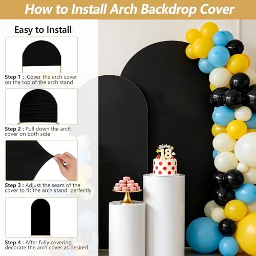 Wedding Arch Backdrop Cover Set of 2 (7.2FT, 6FT) Stretchy Spandex Fitted Balloon Arch Stand Backdrop Cover for Wedding Birthday Party Baby Shower Ceremony Banquet Decoration Black - Image 5