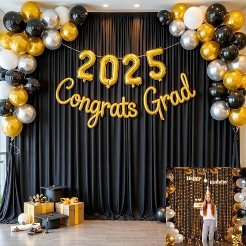 10x10 Black Backdrop Curtain for Parties Wrinkle Free Black Photo Curtains Backdrop Drapes Fabric Decoration for Birthday Party Wedding 5ft x 10ft,2 Panels by Tao-GePartyDecorations