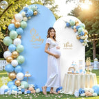 7.2FT 6FT Arch Backdrop Cover for Wedding, Set of 2 Stretchy Spandex Fitted Arch Stand Cover for Baby Shower, Birthday Party Decor, Chiara Backdrop Cover with Double-Sided Design(White, Blue) - Image 2