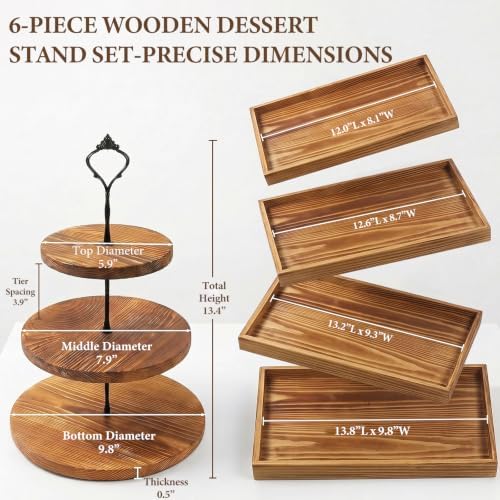 6pcs Wooden Dessert Table Display Set, 3 Tier Cupcake Stand Set with Serving Trays, Rustic Dessert Display Stand, Cake Stand Set for Wedding Dessert Table, Birthday, Baby Shower, Party Food Display, Home Decor - Image 6