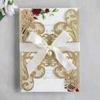 20Pcs Gold Glitter Laser Cut Wedding Invitation Cards With Envelopes - Image 2