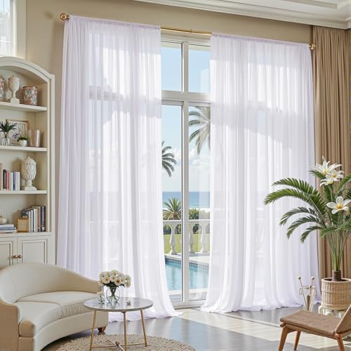 20ft×10ft Wrinkle Free White Backdrop Curtain Drapes, 4 Panels 5ftx10ft Sheer Tulle Chiffon Backdrop Panels Curtains for Wedding Baby Shower Birthday Party Stage Photo Home Decorations - Image 6