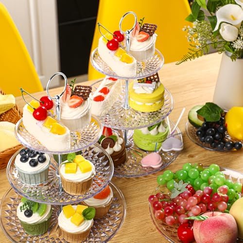 Patelai 8 Pcs 3 Tier Acrylic Cake Stand, Clear, Silver - Image 4