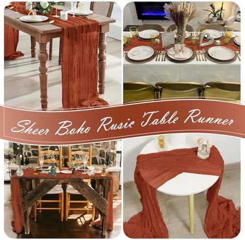 15 Pack Terracotta Cheesecloth Table Runner 17 x 108 inch Cheese Cloth Table Runners 9ft Terracotta Table Runner Rustic Romantic Sheer Gauze Runner for Wedding Party Baby Shower Table Decoration - Image 7