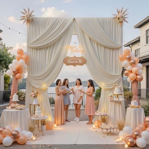 20ftx12ft Beige Backdrop Curtains for Parties, Wrinkle Free Polyester Beige Photo Backdrop Drapes 4 Panels 12 ft Long Back Drop Cloth for Wedding Birthday Photography Background - Image 3
