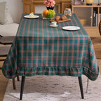 vctops Christmas Green Plaid Ruffle Table Cloth, Farmhouse Cotton Linen Tablecloth, Washable Table Cover for Rectangle Table Baby Shower Kitchen Party Wedding Decor (Dark Green,70"x102") - Image 2