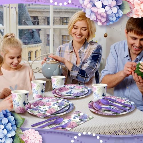 400 Pcs Hydrangea Flowers Paper Plates Napkins Spring Party - Image 6