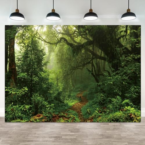 15x10ft Jungle Forest Backdrop Spring Woodland Green Rainforest Photography Background Dirt Road Nature Scenery Birthday Baby Shower Banner Decorations Kids Adults Portrait Photo Booth Prop by ASDCXZ